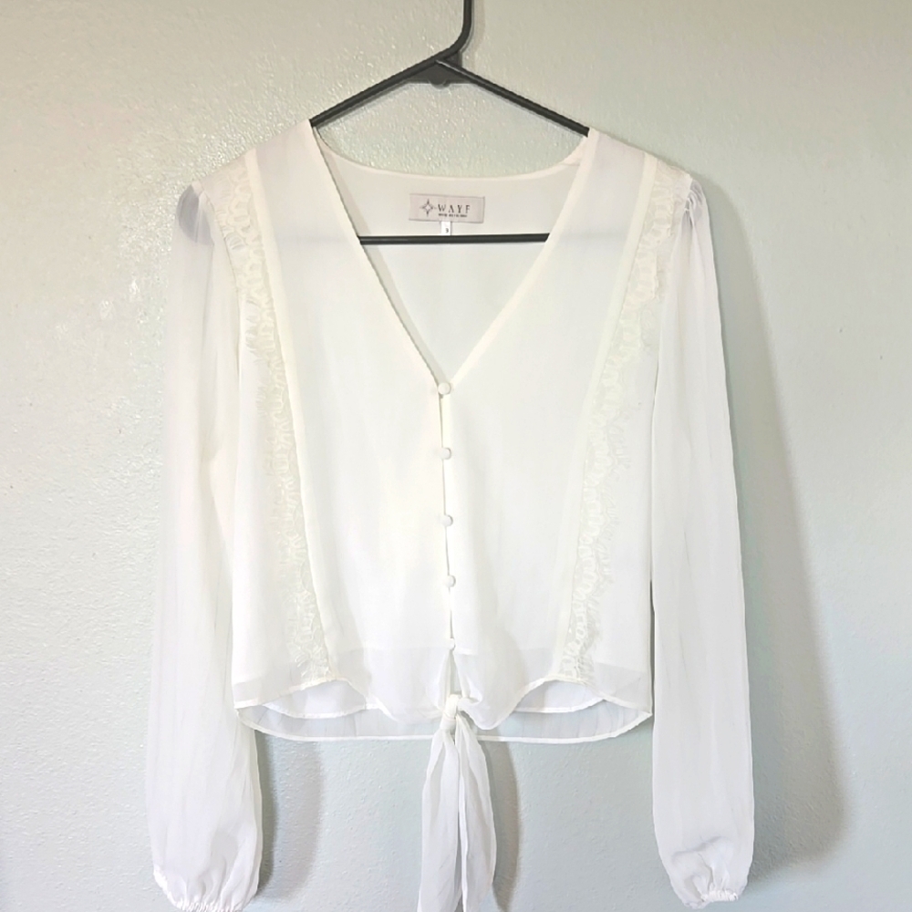 Wayf White Cropped Blouse Size Small